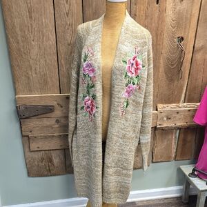 Aratta Tan Floral Embroidered Cardigan